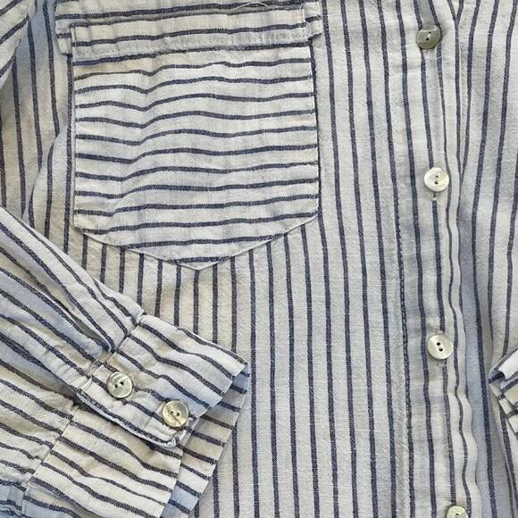 Blue & White Stripe Linen Blend Long Sleeve Roll-Tab Button Down Shirt, Size S - Picture 3 of 12